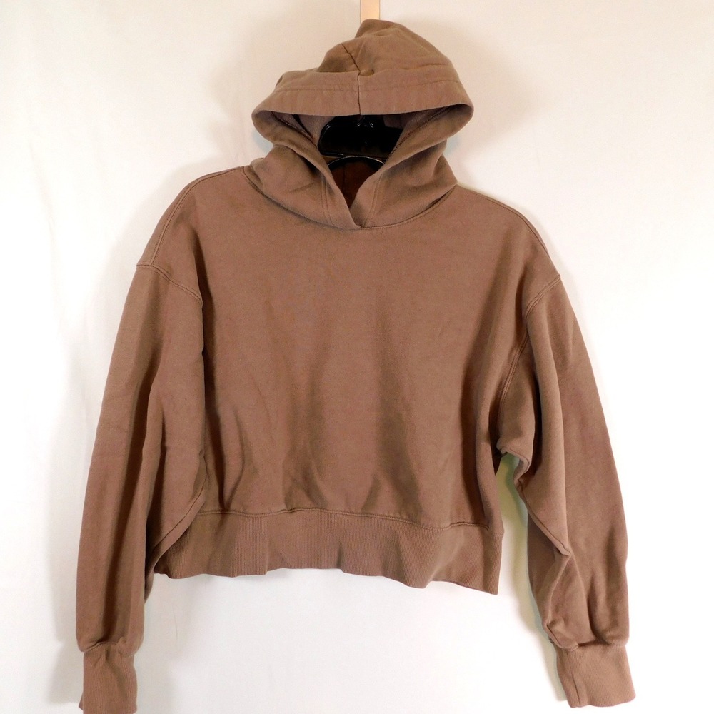 Old Navy SoComfy Brown Cropped Hoodie Sweatshirt Womens S Drop Shoulder Fleece - Picture 2 of 8